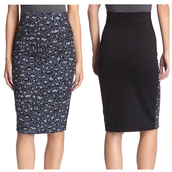 New Sfizio Italy 48 US 10 Blue Leopard Colorblock Ponte Knit Back Pencil‎ Skirt - Picture 1 of 6